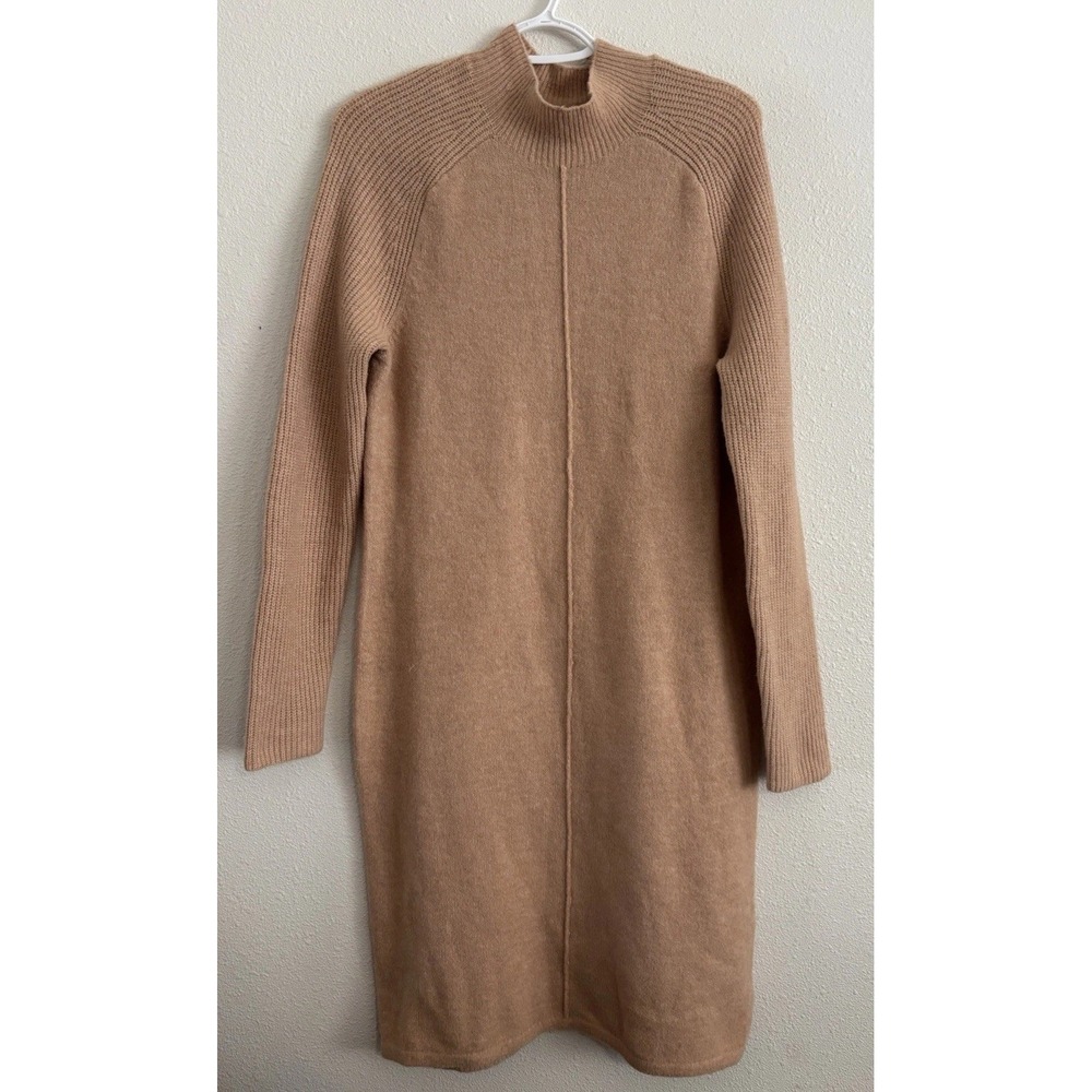 Banana Republic Mock Neck Sweater Dress Women S Cool Beige Merino Wool Blend